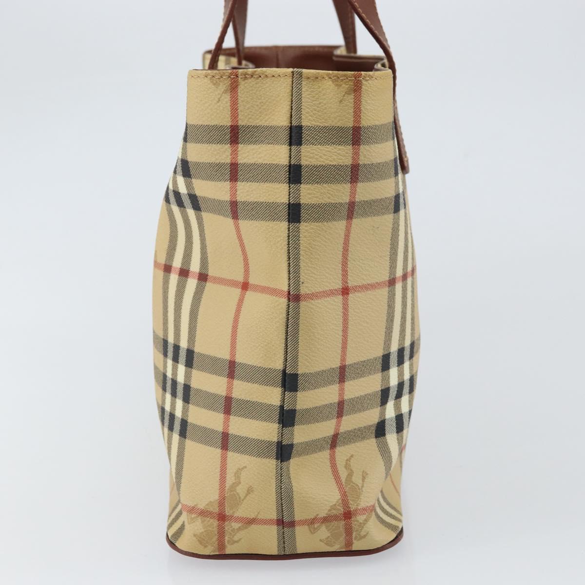 BURBERRY Nova Check Hand Bag PVC Beige Gold Auth 162530