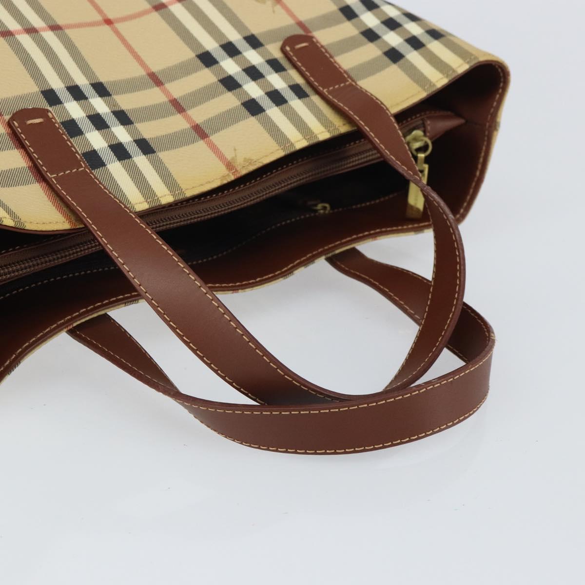 BURBERRY Nova Check Hand Bag PVC Beige Gold Auth 162530