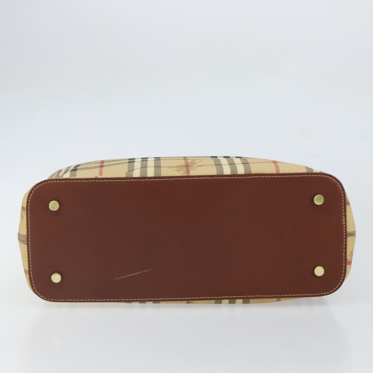 BURBERRY Nova Check Hand Bag PVC Beige Gold Auth 162530