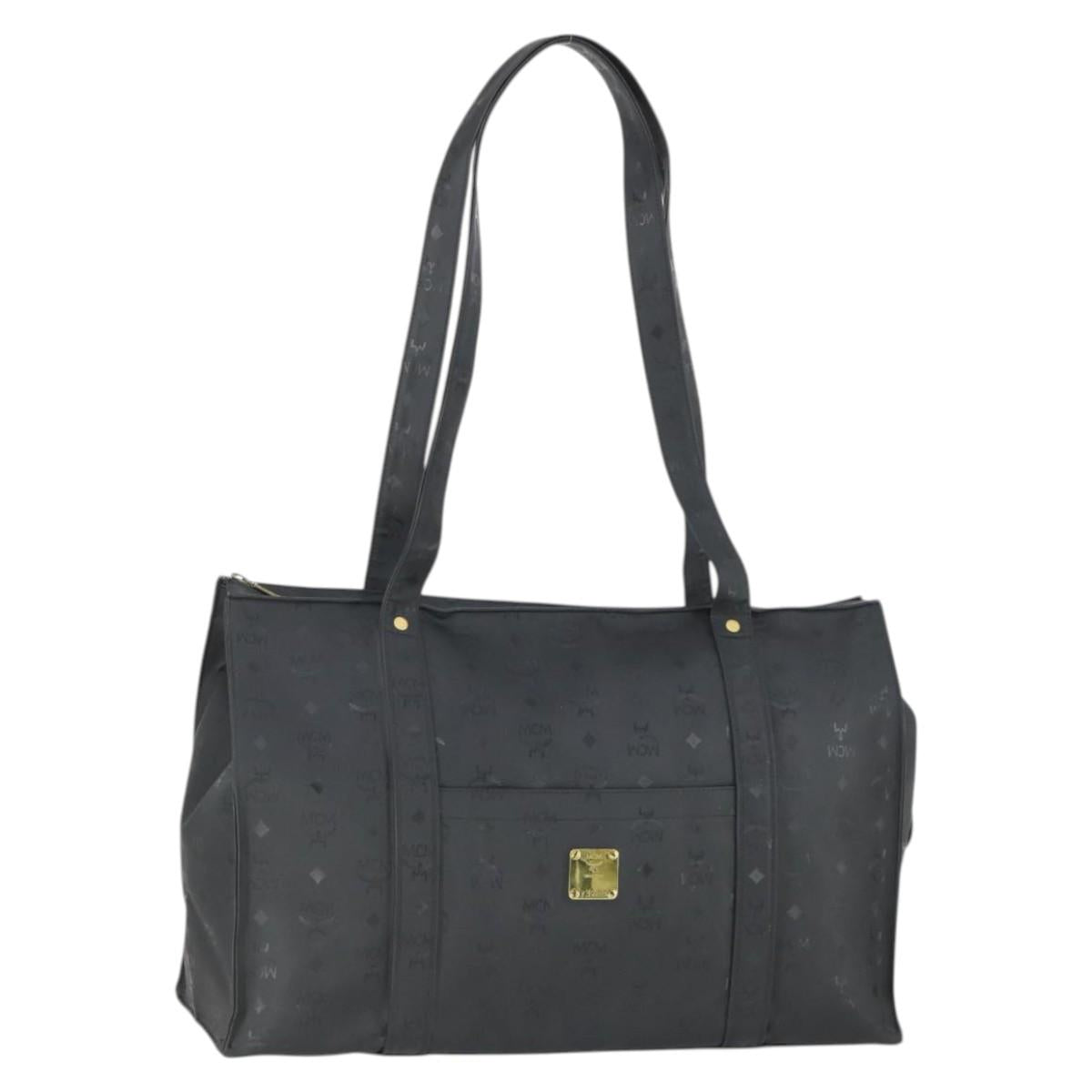 MCM Logogram Vicetos Tote Bag PVC Black Gold Auth 162533