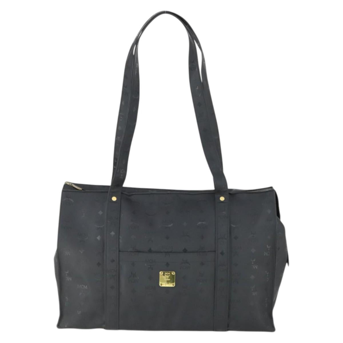 MCM Logogram Vicetos Tote Bag PVC Black Gold Auth 162533