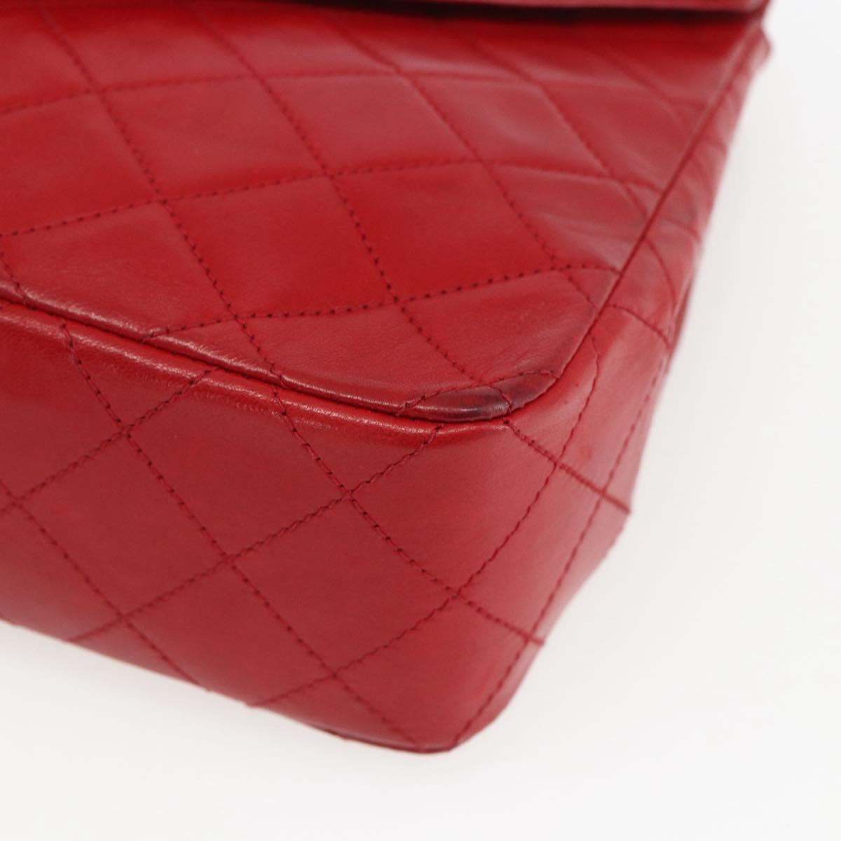CHANEL Matelasse Chain Shoulder Bag Lamb Skin Gold Red CC Auth 162544