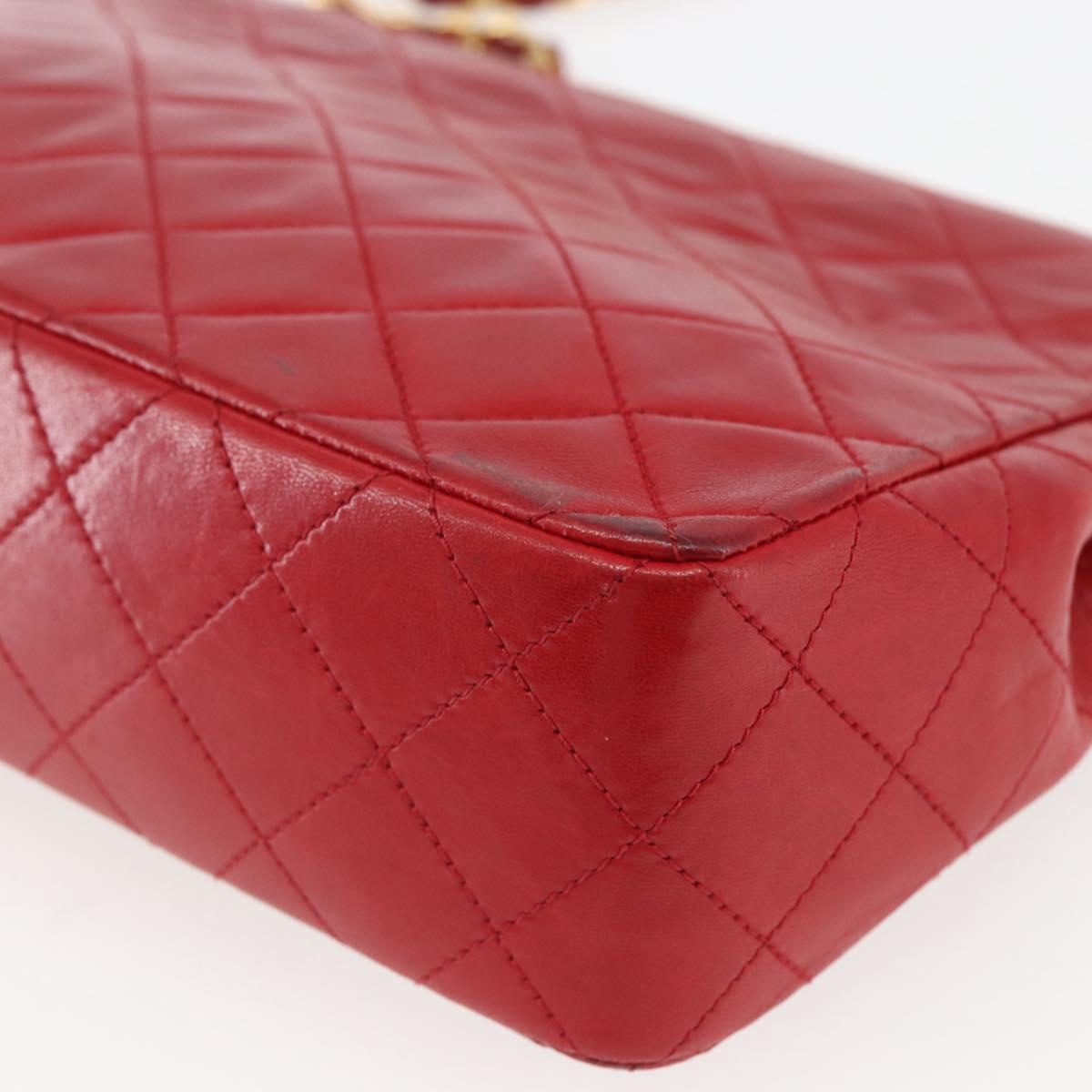 CHANEL Matelasse Chain Shoulder Bag Lamb Skin Gold Red CC Auth 162544