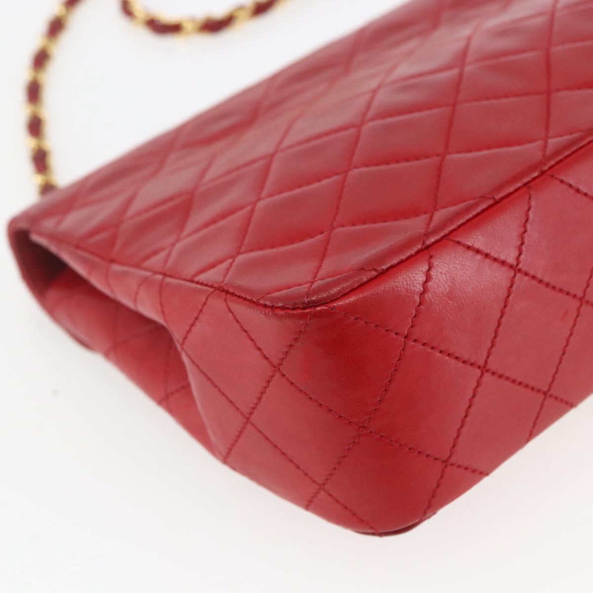 CHANEL Matelasse Chain Shoulder Bag Lamb Skin Gold Red CC Auth 162544