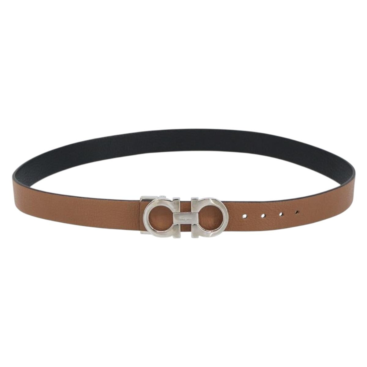 Salvatore Ferragamo Gancini Reversible Belt Leather 34.6"" Brown Auth 162547