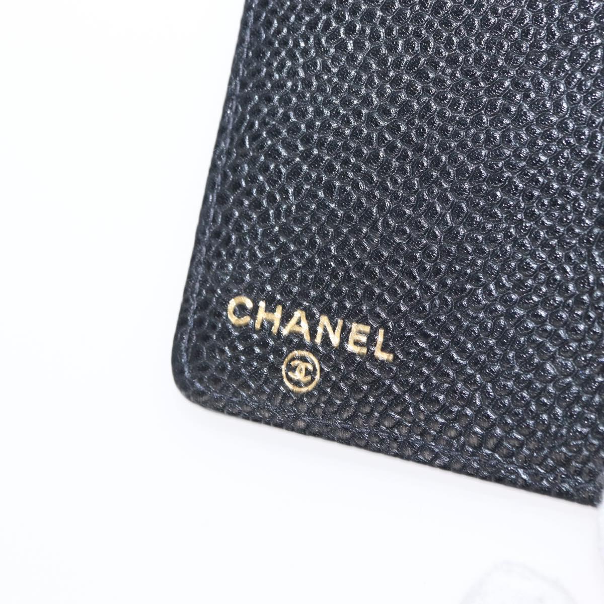 CHANEL Day Planner Cover Caviar Skin Black Gold CC Auth 162550