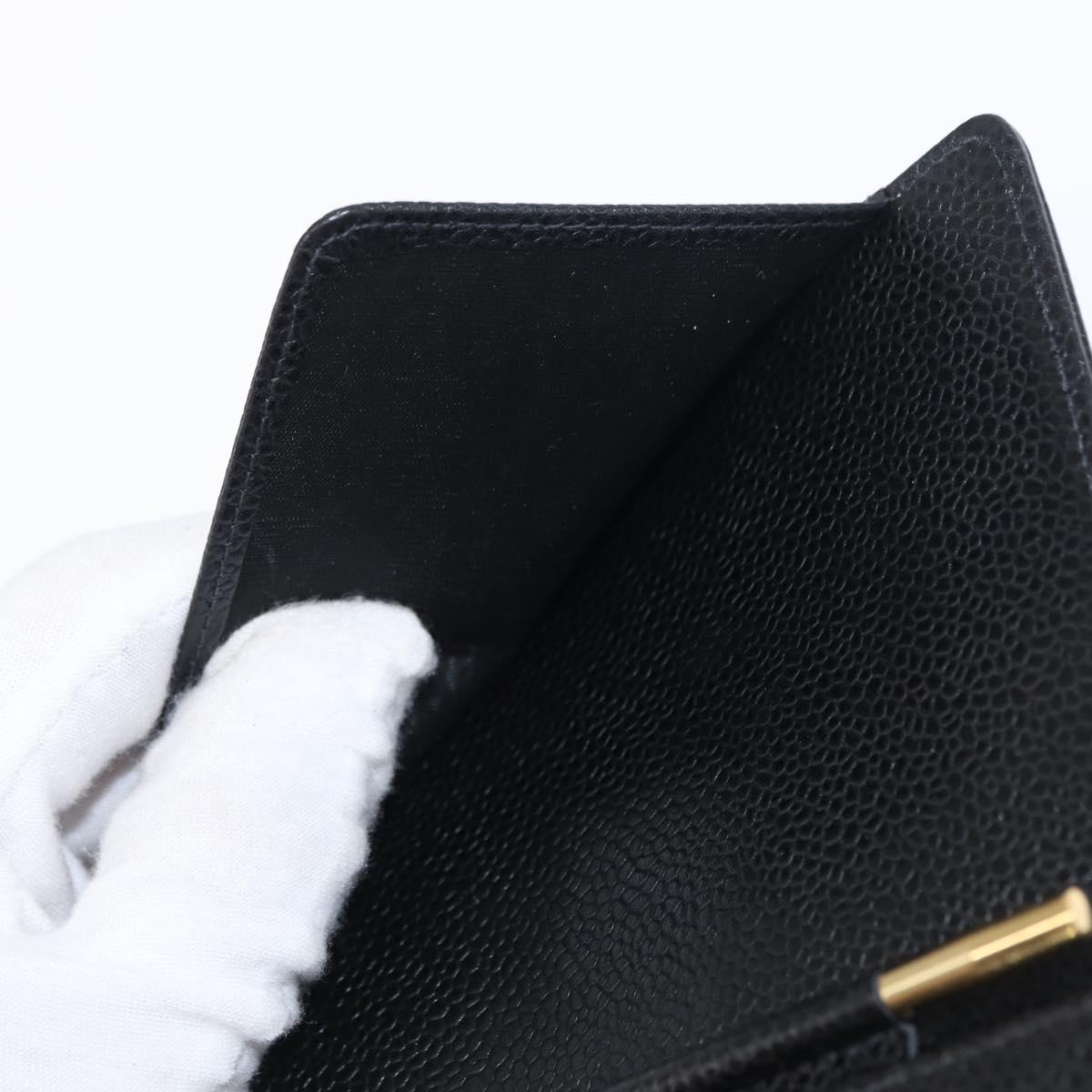 CHANEL Day Planner Cover Caviar Skin Black Gold CC Auth 162550