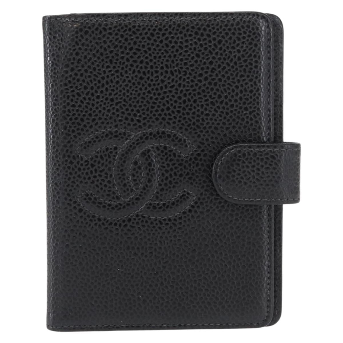 CHANEL Day Planner Cover Caviar Skin Black Gold CC Auth 162550