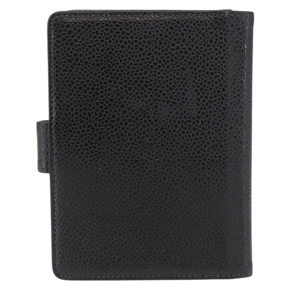 CHANEL Day Planner Cover Caviar Skin Black Gold CC Auth 162550