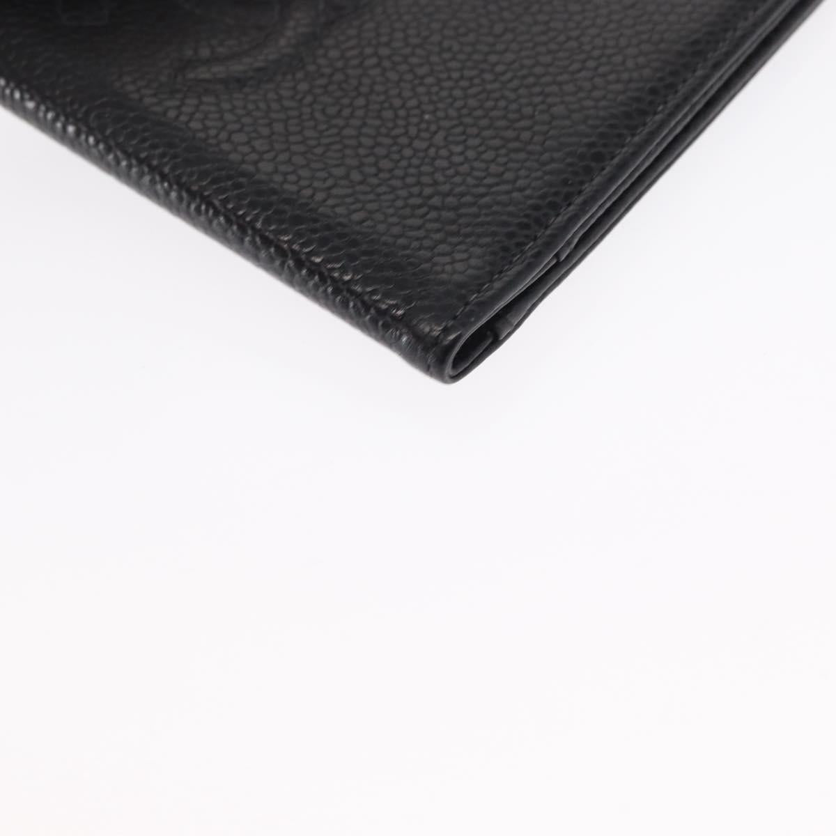 CHANEL Day Planner Cover Caviar Skin Black Gold CC Auth 162550