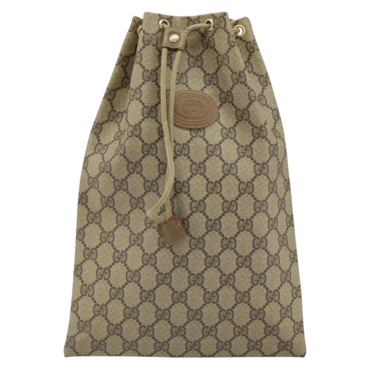 GUCCI GG Supreme Drawstring Pouch PVC Beige Gold 97 19 303 Auth 162571