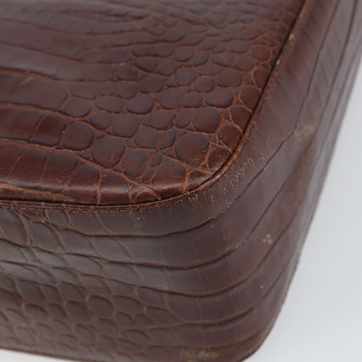 Salvatore Ferragamo Gancini Shoulder Bag Embossed leather Brown Gold Auth 162573