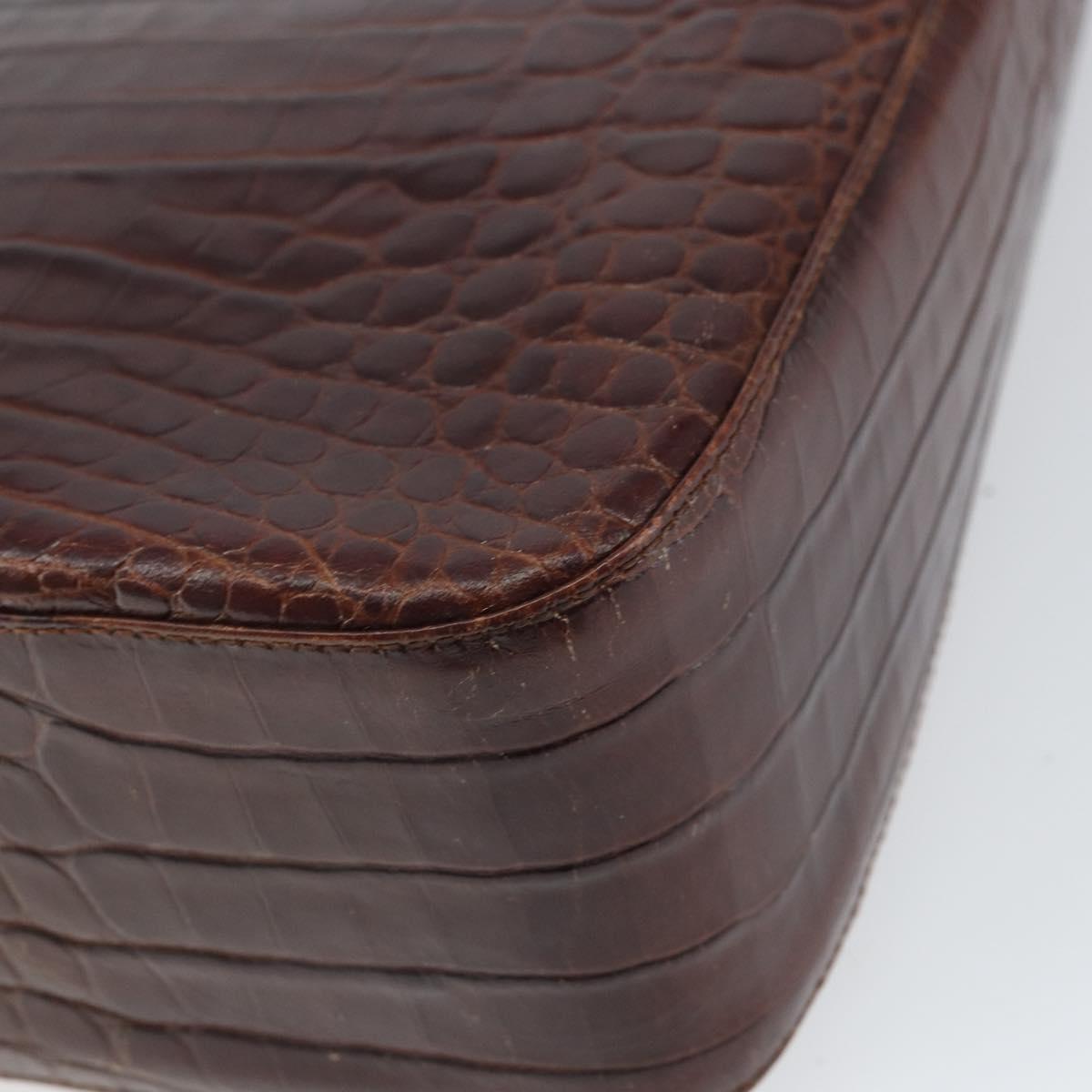 Salvatore Ferragamo Gancini Shoulder Bag Embossed leather Brown Gold Auth 162573