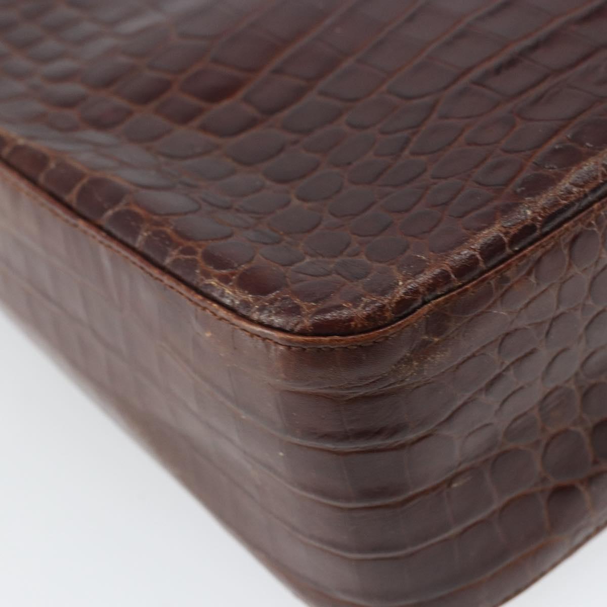 Salvatore Ferragamo Gancini Shoulder Bag Embossed leather Brown Gold Auth 162573