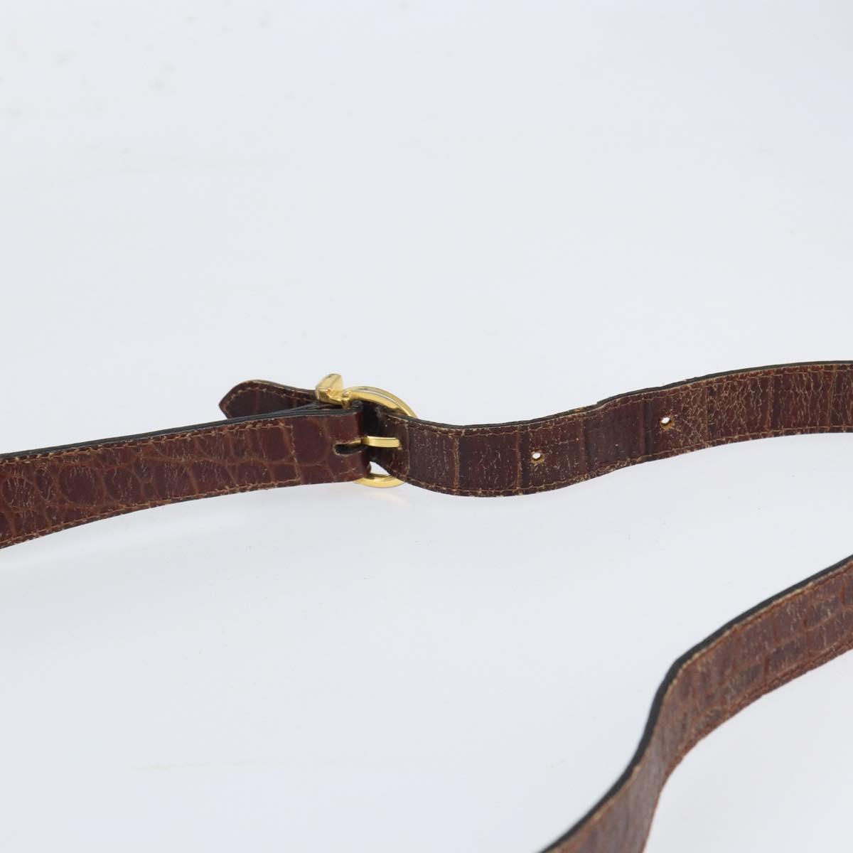 Salvatore Ferragamo Gancini Shoulder Bag Embossed leather Brown Gold Auth 162573