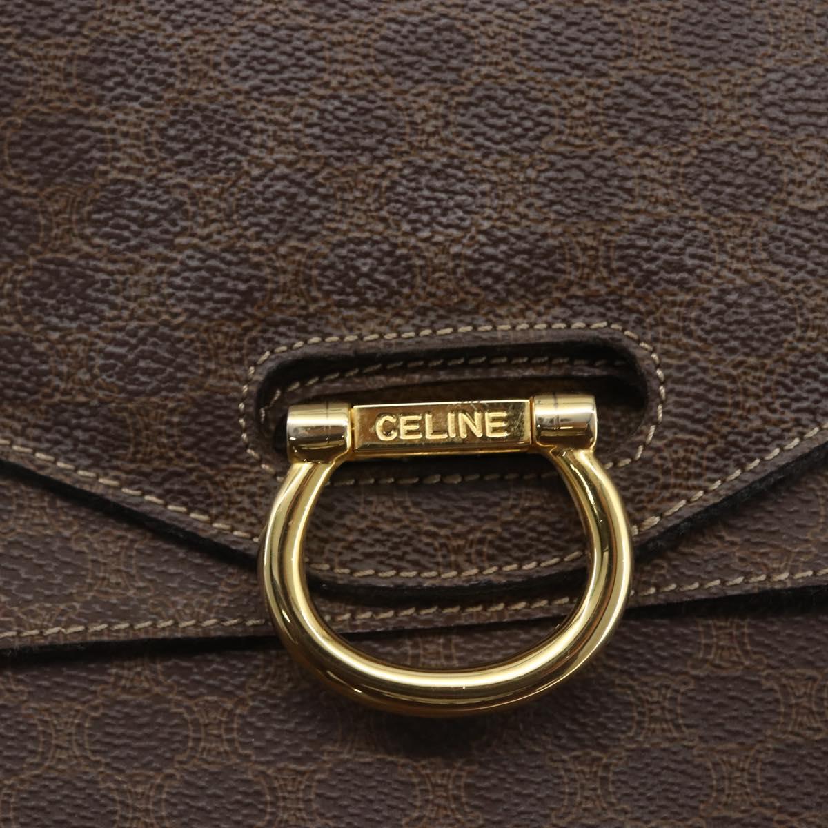 CELINE Macadam Canvas Hand Bag PVC Leather Brown Gold Auth 162575