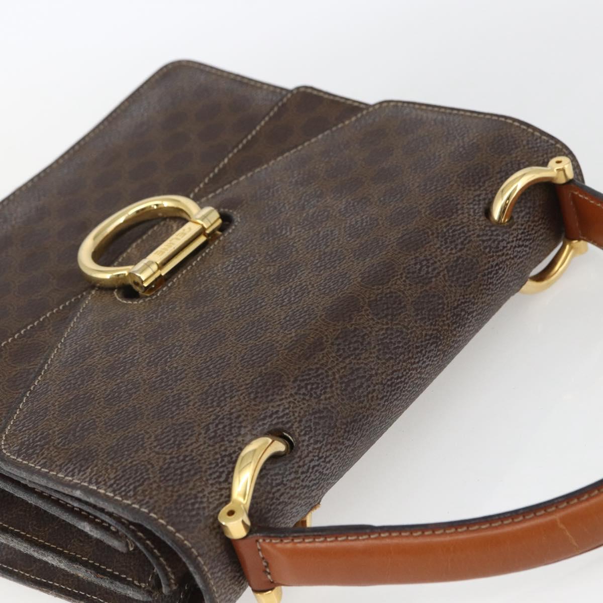 CELINE Macadam Canvas Hand Bag PVC Leather Brown Gold Auth 162575