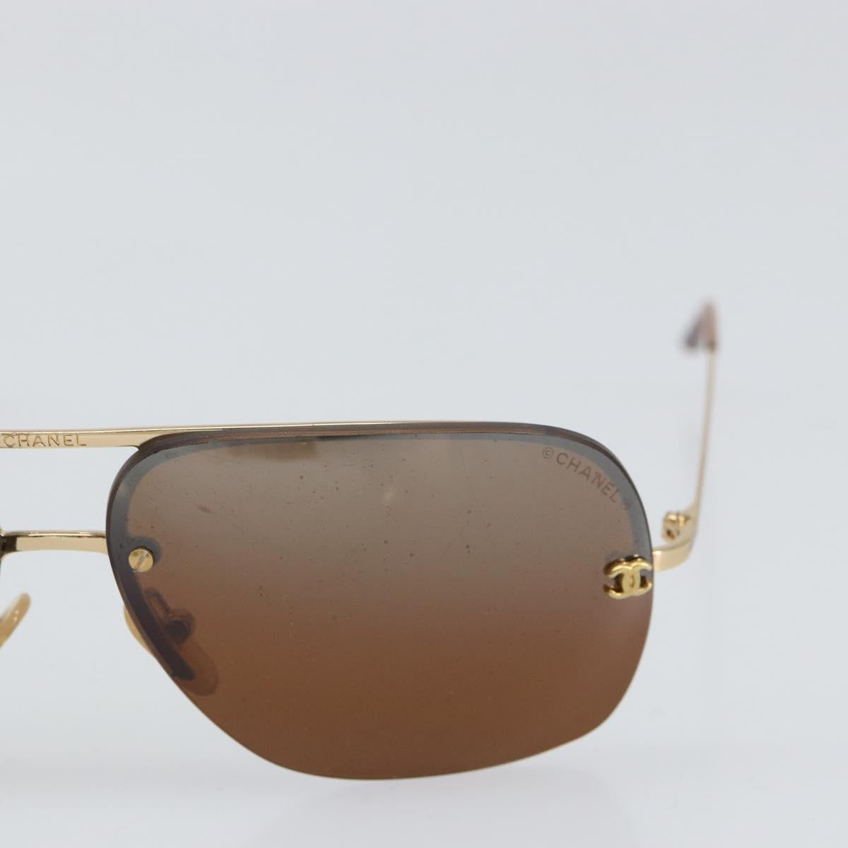 CHANEL Sunglasses metal Brown CC Auth 162583