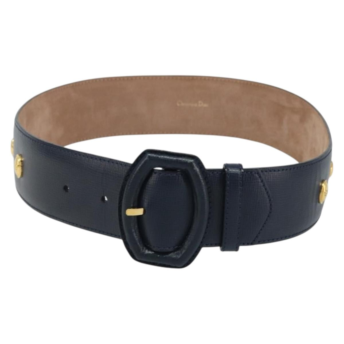 Christian Dior Belt Leather 29.5"" Navy Gold Auth 162585