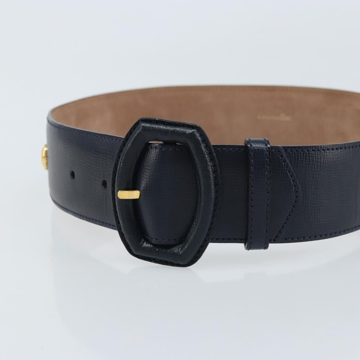 Christian Dior Belt Leather 29.5"" Navy Gold Auth 162585