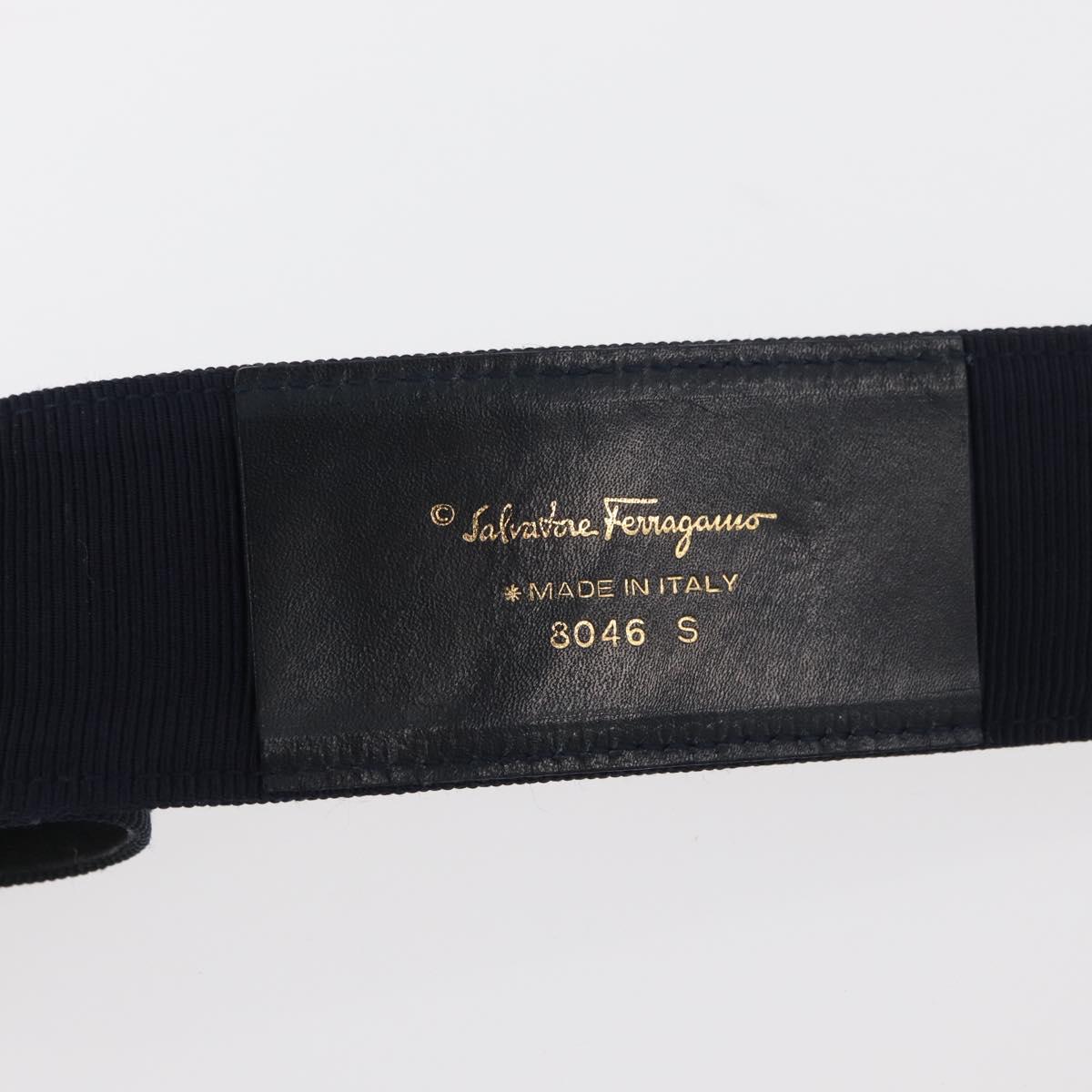 Salvatore Ferragamo Vara Ribbon Belt Canvas 32.7"" Navy Gold Auth 162587