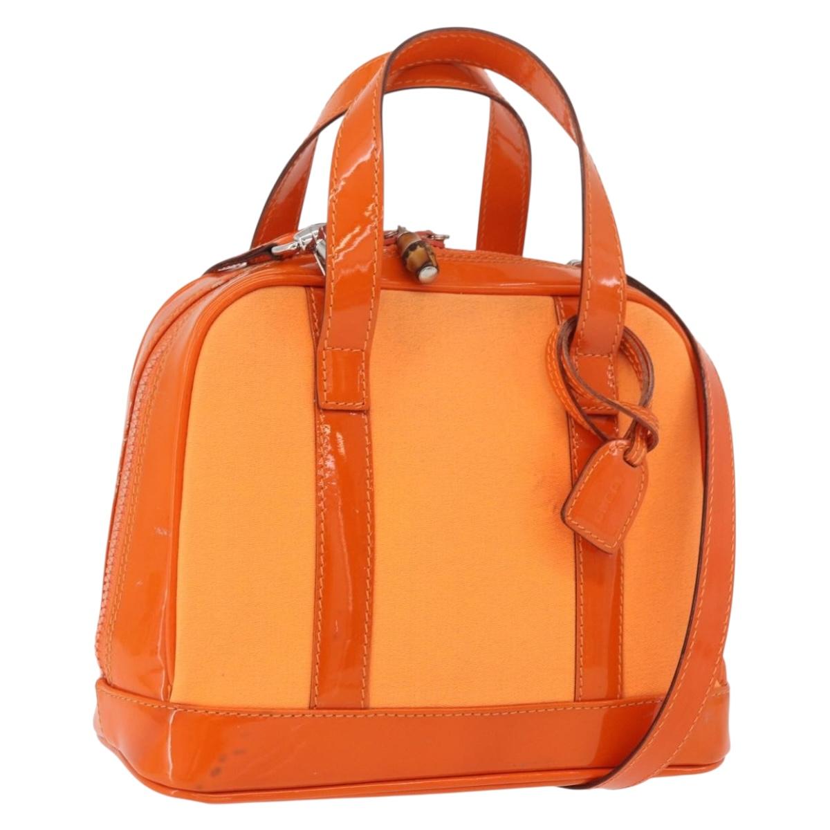 GUCCI Bamboo Hand Bag Patent leather 2way Orange Silver Auth 162597