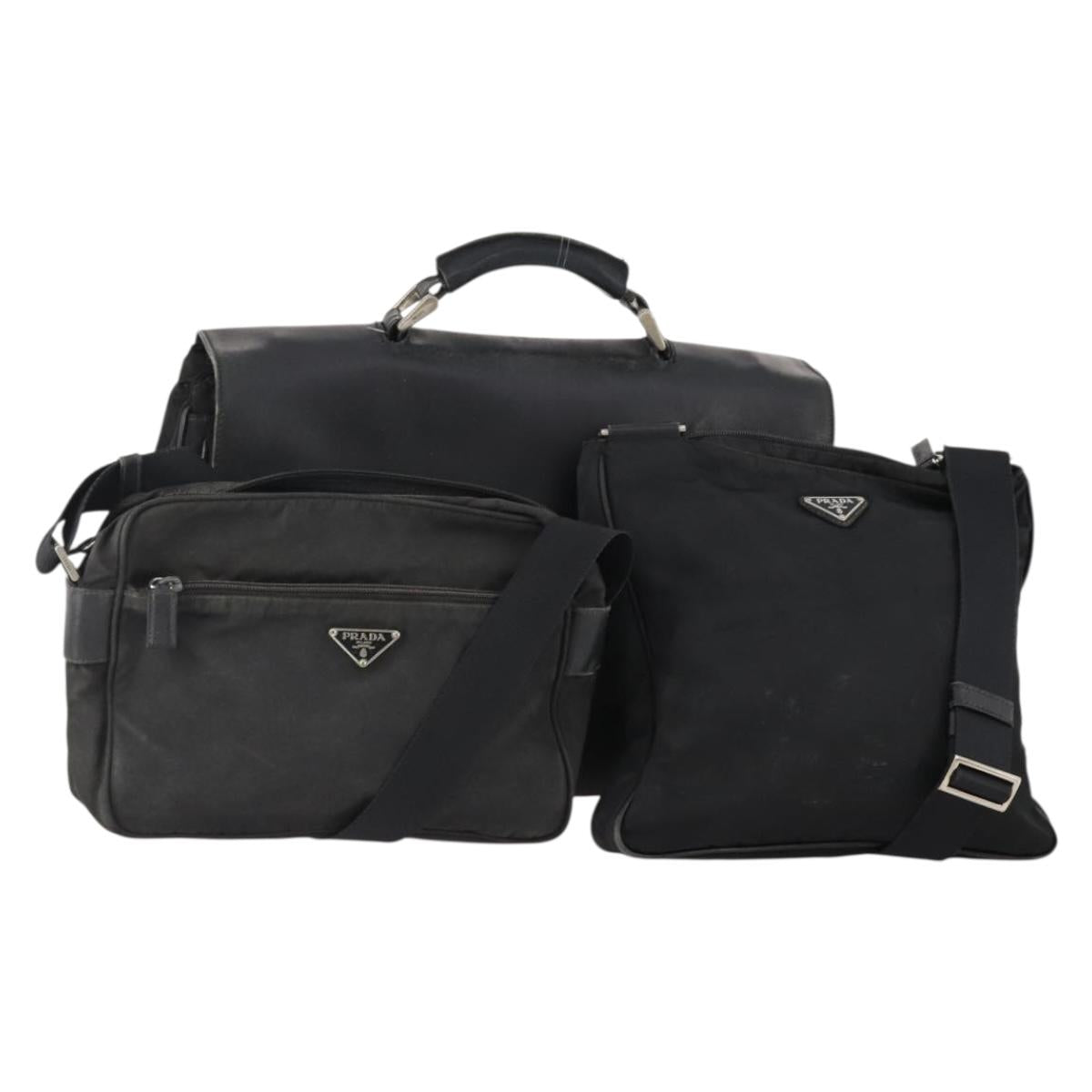 PRADA Hand Bag Nylon 3 Set Black Auth 162603