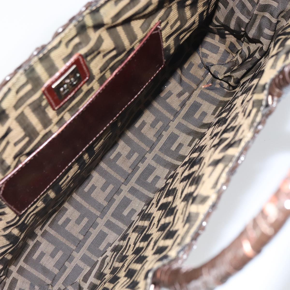 FENDI Hand Bag Raffia Brown Auth 162721