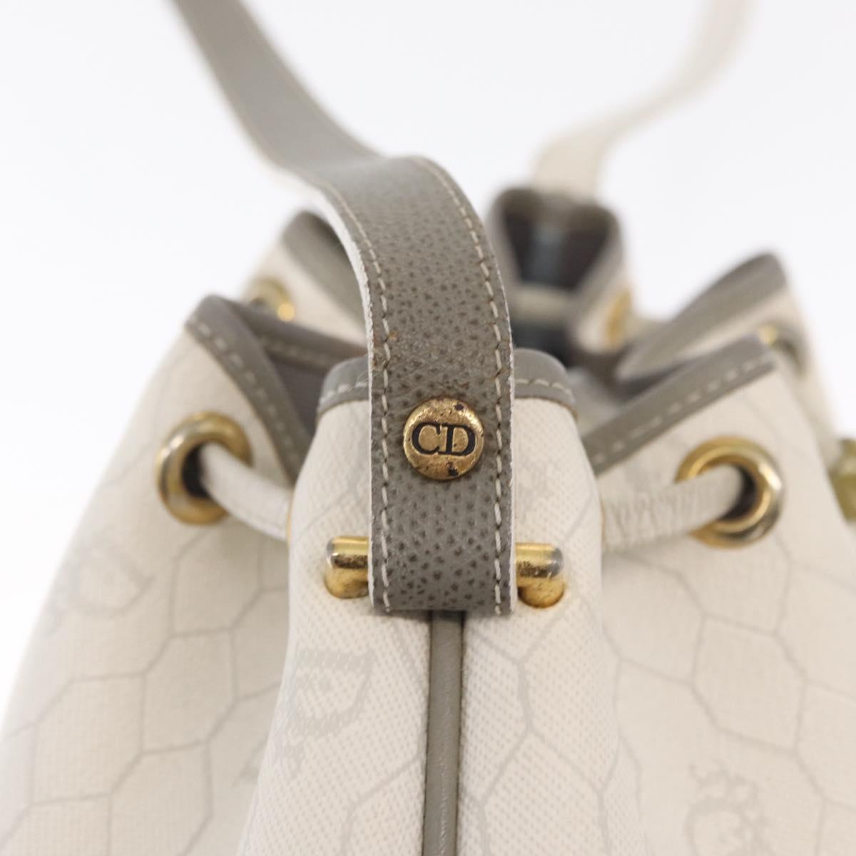 Christian Dior Honeycomb Canvas Shoulder Bag PVC Gold White Auth 162745