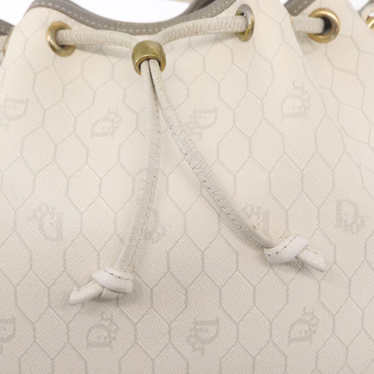 Christian Dior Honeycomb Canvas Shoulder Bag PVC Gold White Auth 162745