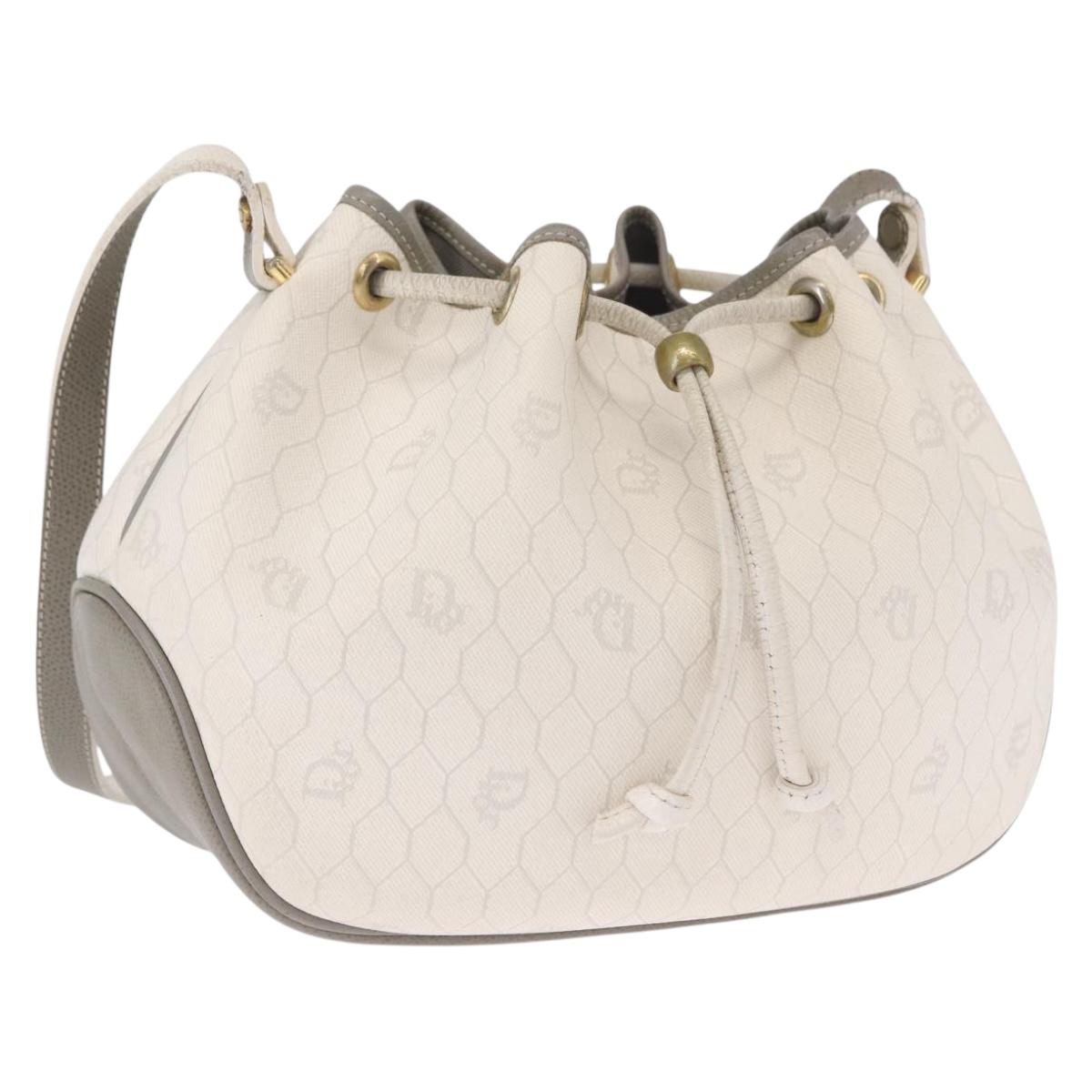 Christian Dior Honeycomb Canvas Shoulder Bag PVC Gold White Auth 162745