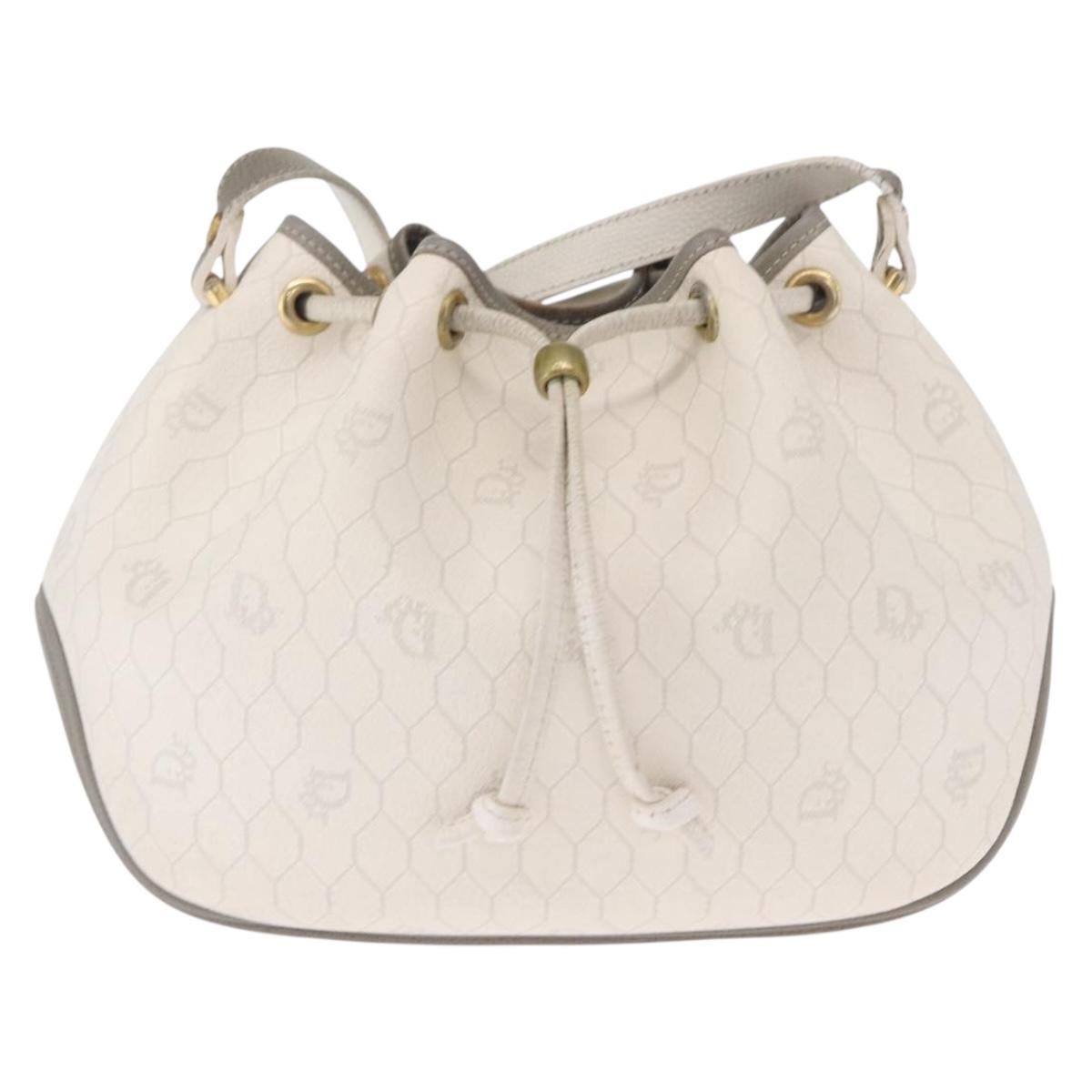 Christian Dior Honeycomb Canvas Shoulder Bag PVC Gold White Auth 162745