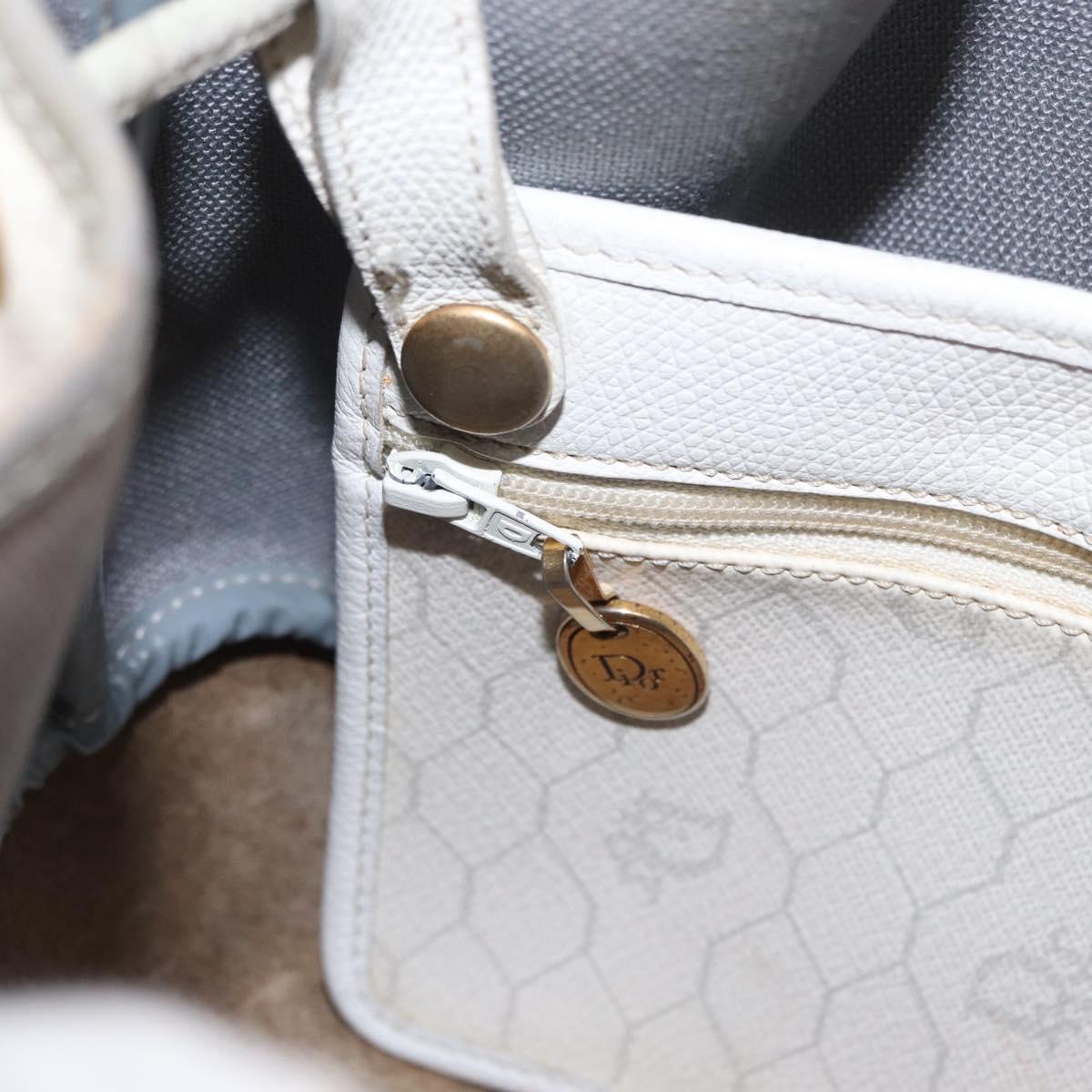 Christian Dior Honeycomb Canvas Shoulder Bag PVC Gold White Auth 162745