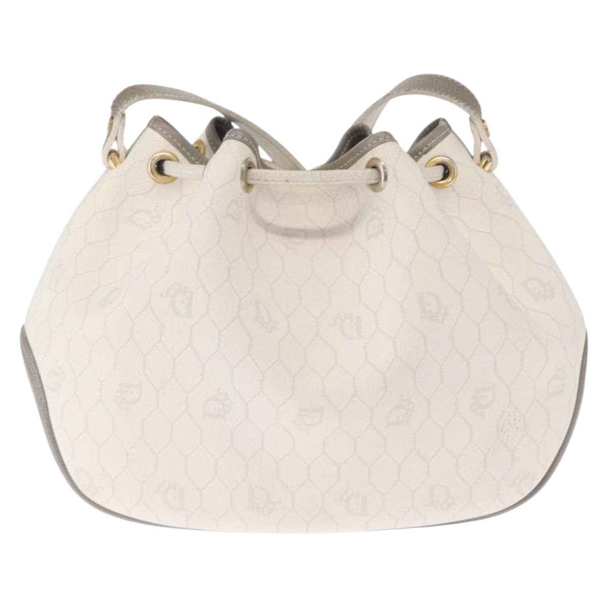 Christian Dior Honeycomb Canvas Shoulder Bag PVC Gold White Auth 162745