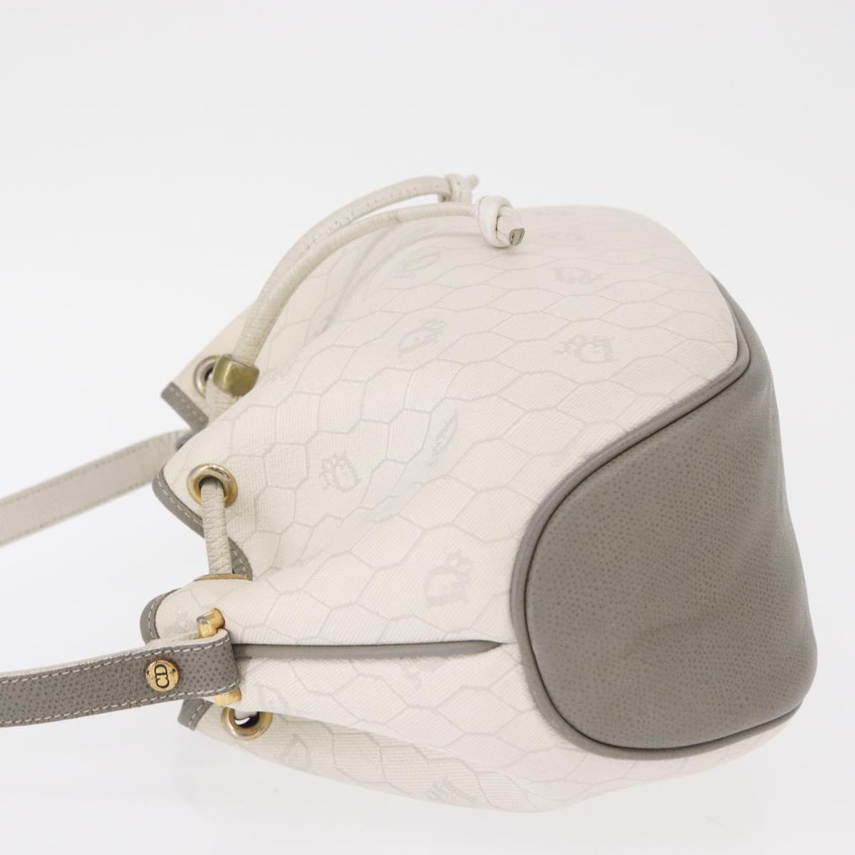 Christian Dior Honeycomb Canvas Shoulder Bag PVC Gold White Auth 162745