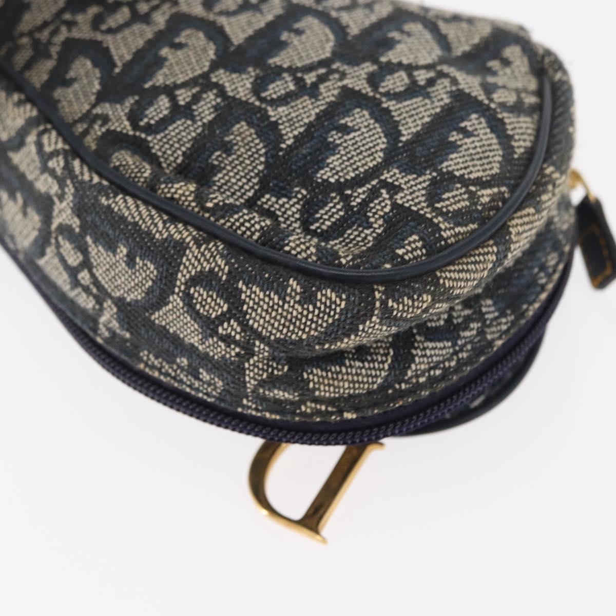 Christian Dior Trotter Canvas Saddle Pouch Navy Gold Auth 162748