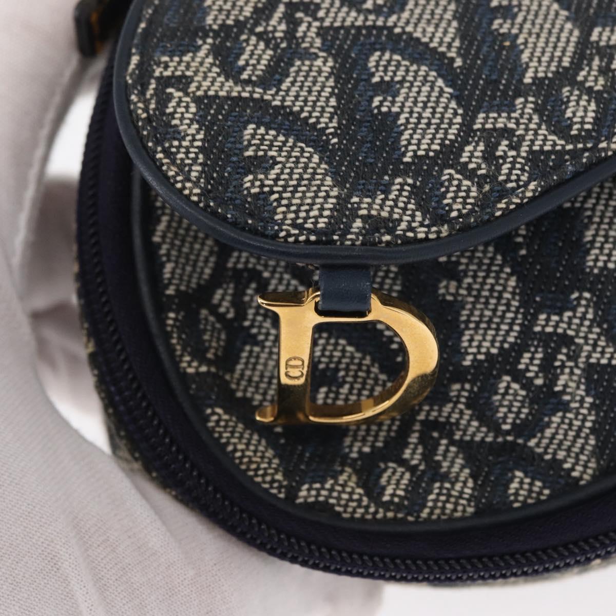 Christian Dior Trotter Canvas Saddle Pouch Navy Gold Auth 162748