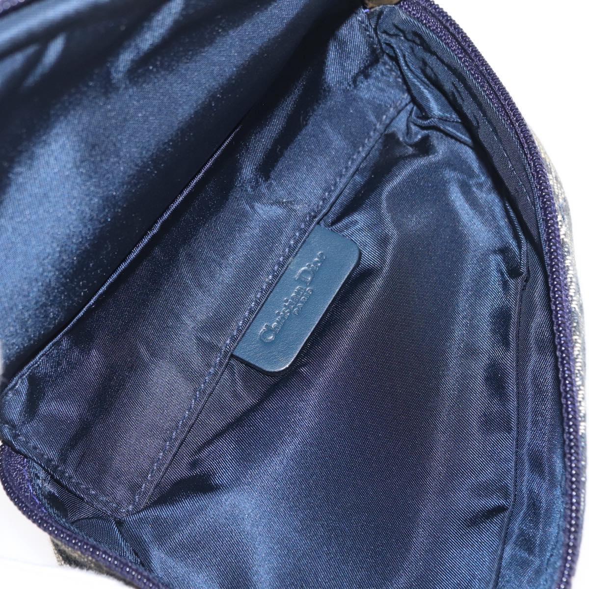Christian Dior Trotter Canvas Saddle Pouch Navy Gold Auth 162748