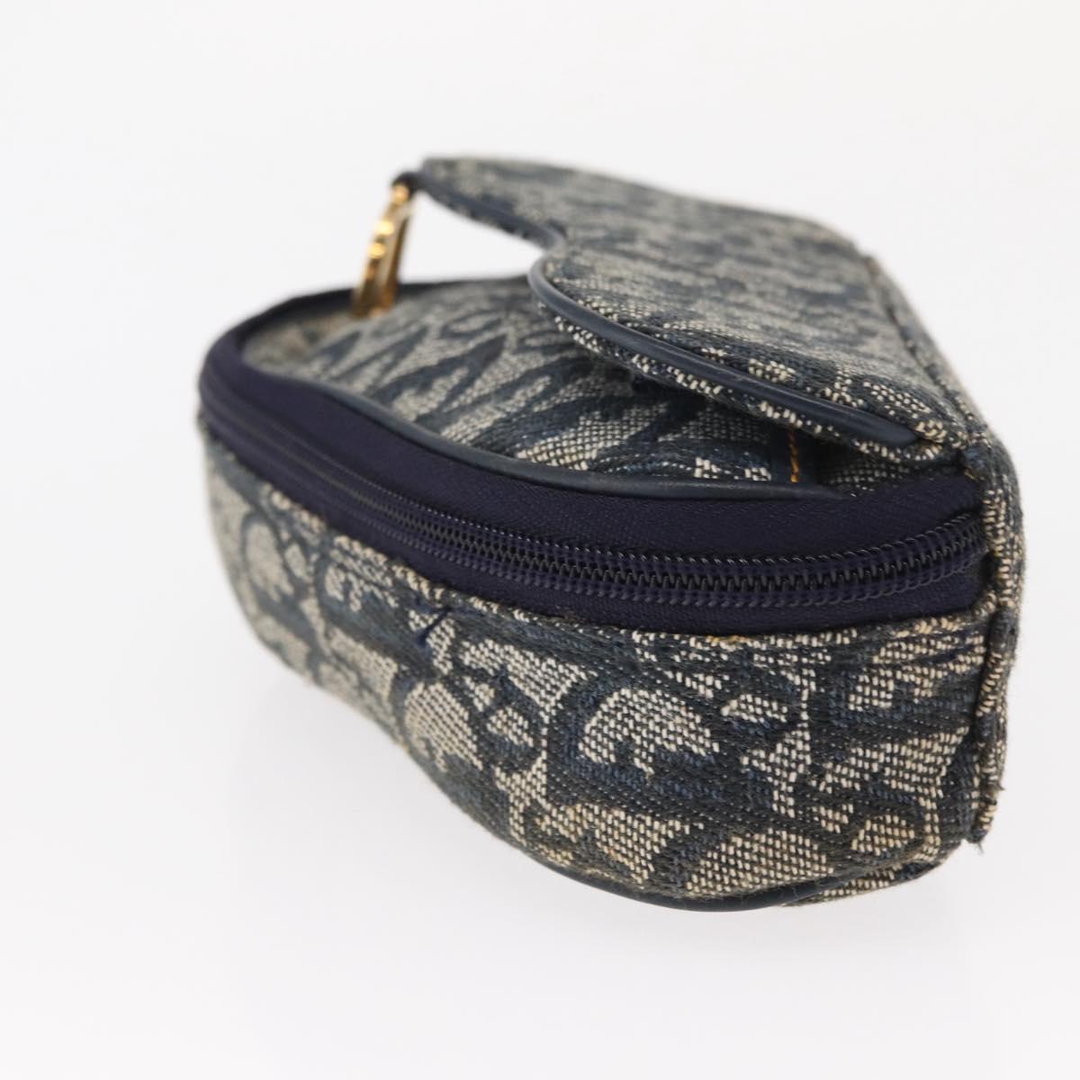 Christian Dior Trotter Canvas Saddle Pouch Navy Gold Auth 162748