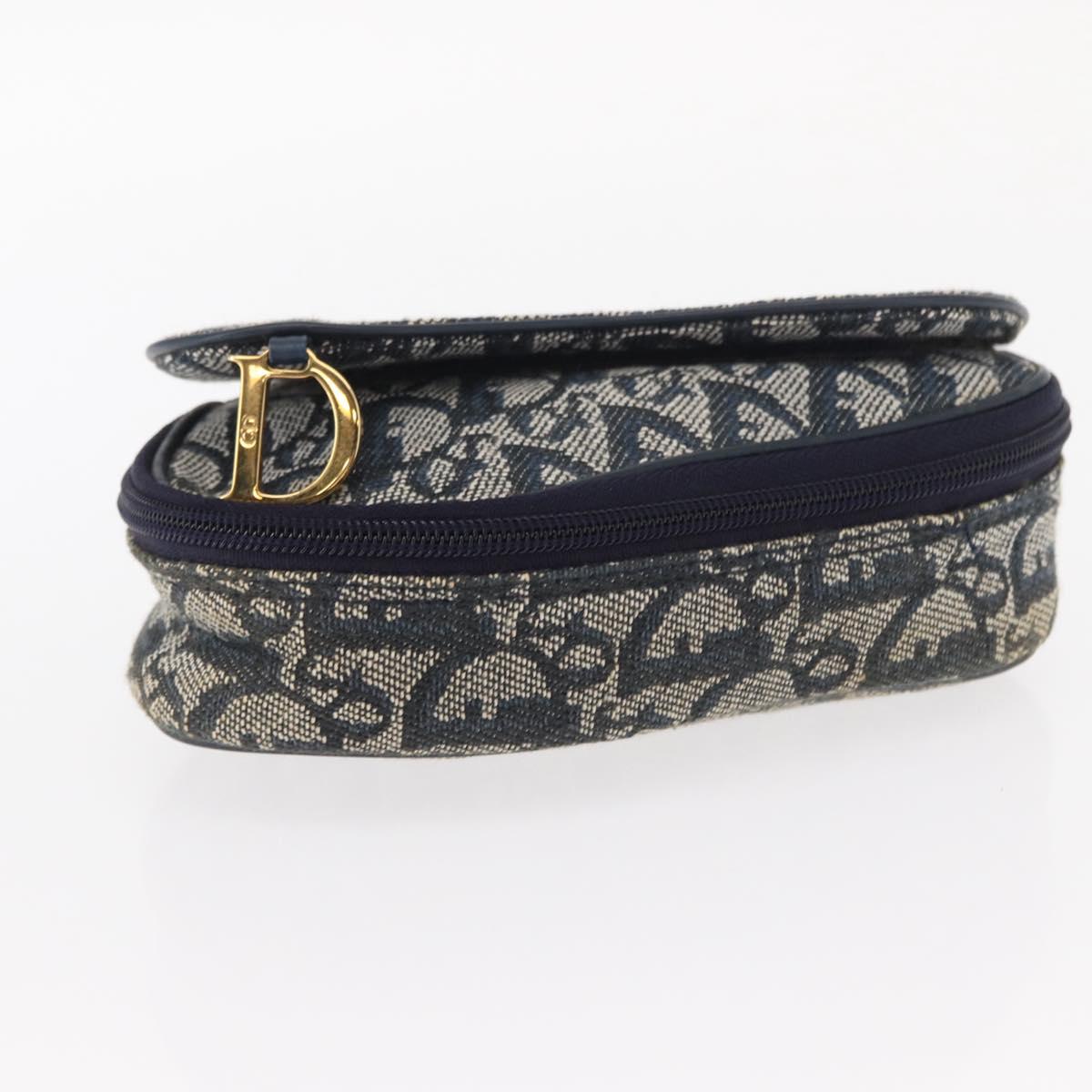 Christian Dior Trotter Canvas Saddle Pouch Navy Gold Auth 162748