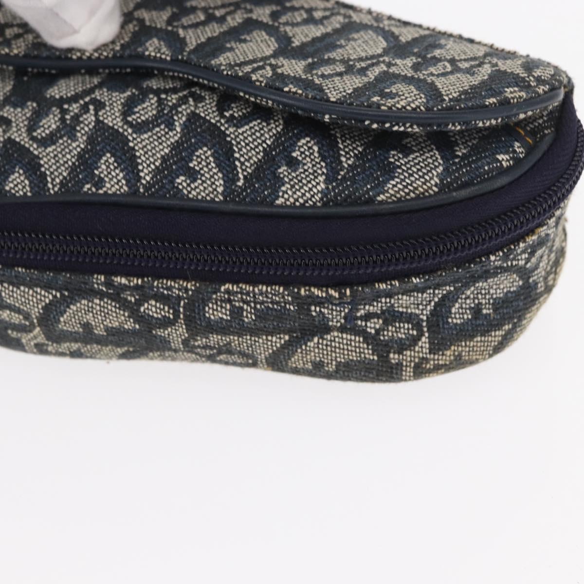 Christian Dior Trotter Canvas Saddle Pouch Navy Gold Auth 162748