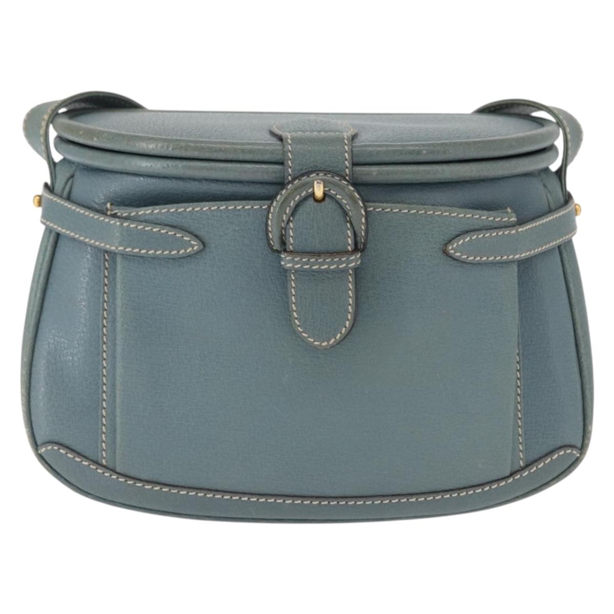 GUCCI Shoulder Bag Leather Blue Gold 001 406 1339 Auth 162763