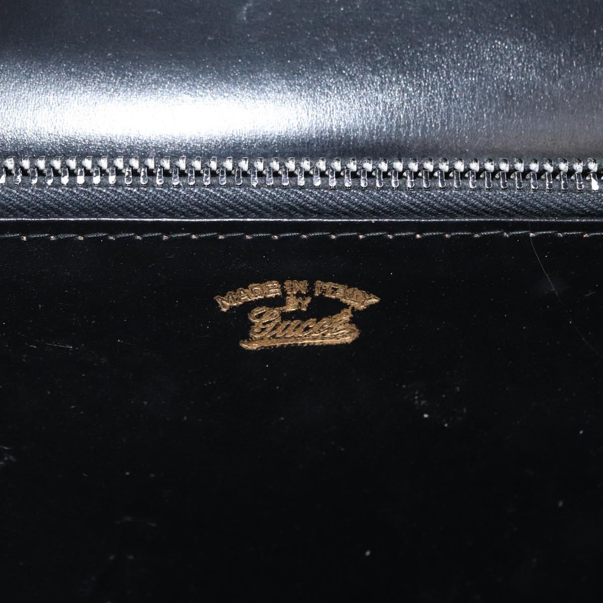 GUCCI Hand Bag Leather Gold Black Auth 162764