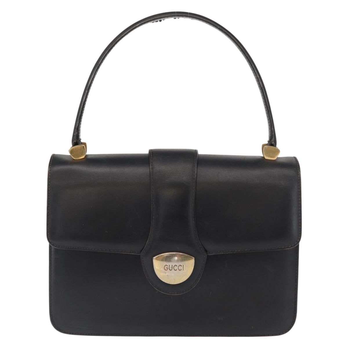 GUCCI Hand Bag Leather Gold Black Auth 162764