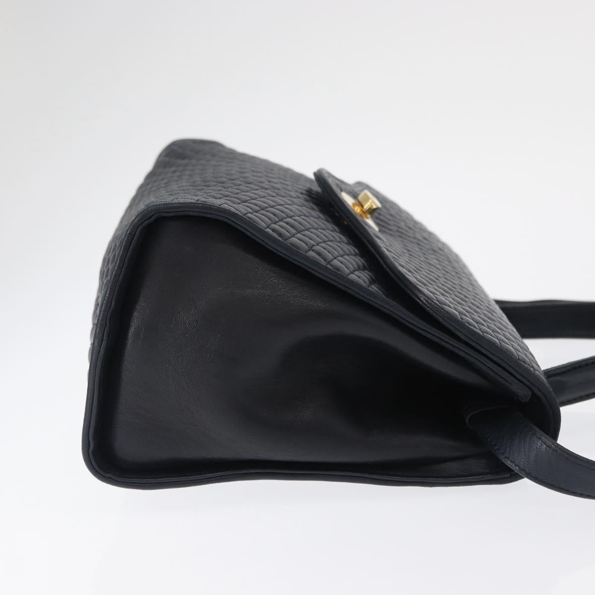 BALLY Hand Bag Leather 2way Navy Gold Auth 162765
