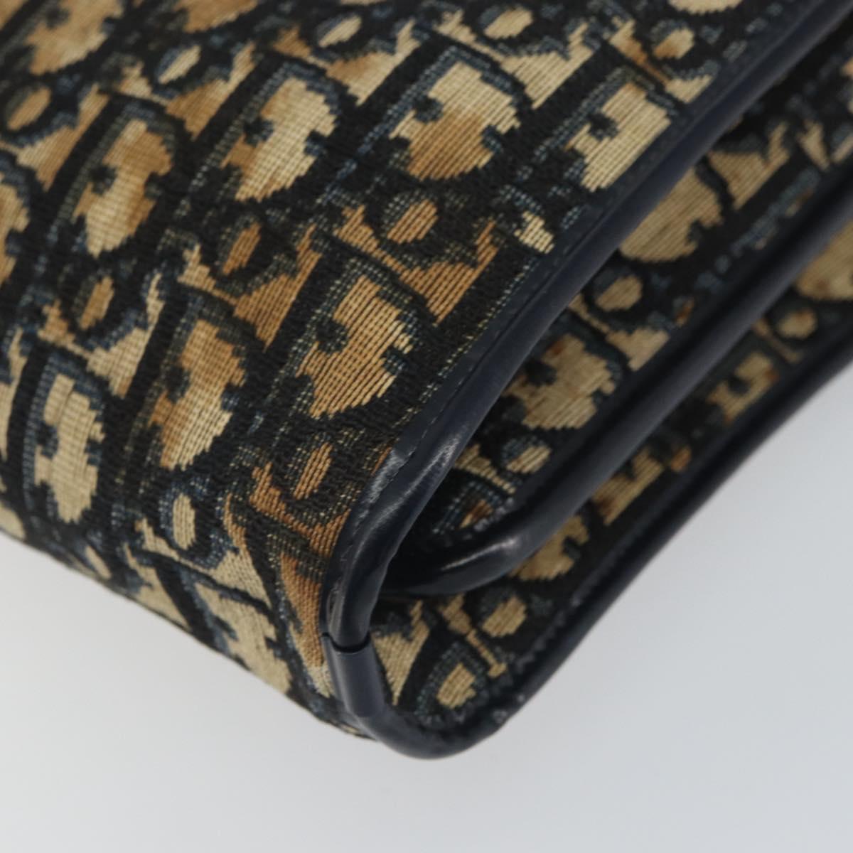 Christian Dior Trotter Canvas Hand Bag Navy Gold Auth 162766