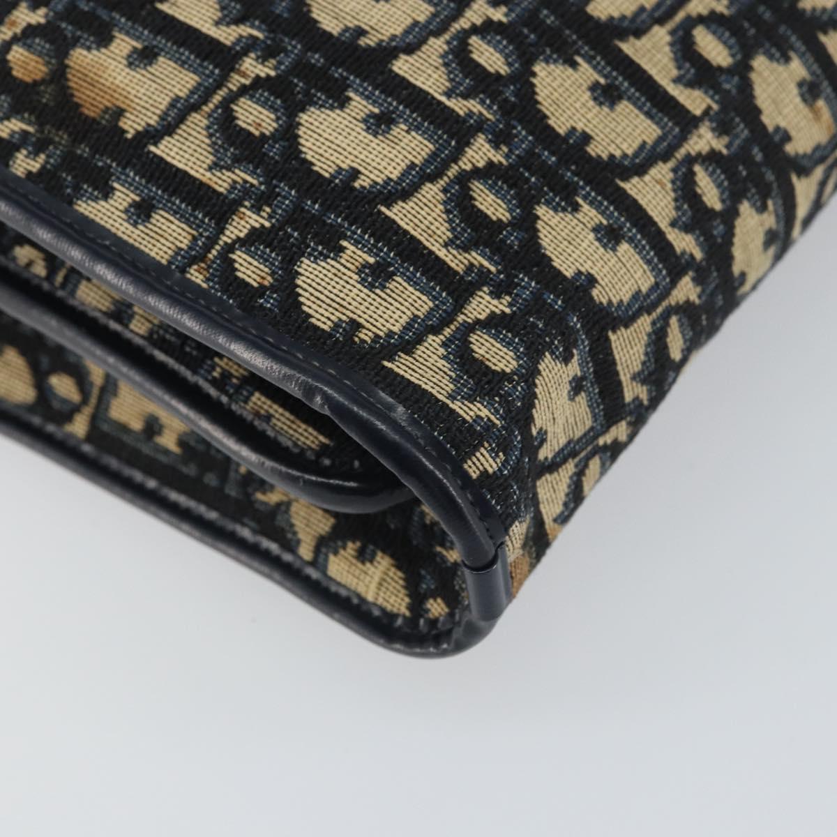 Christian Dior Trotter Canvas Hand Bag Navy Gold Auth 162766