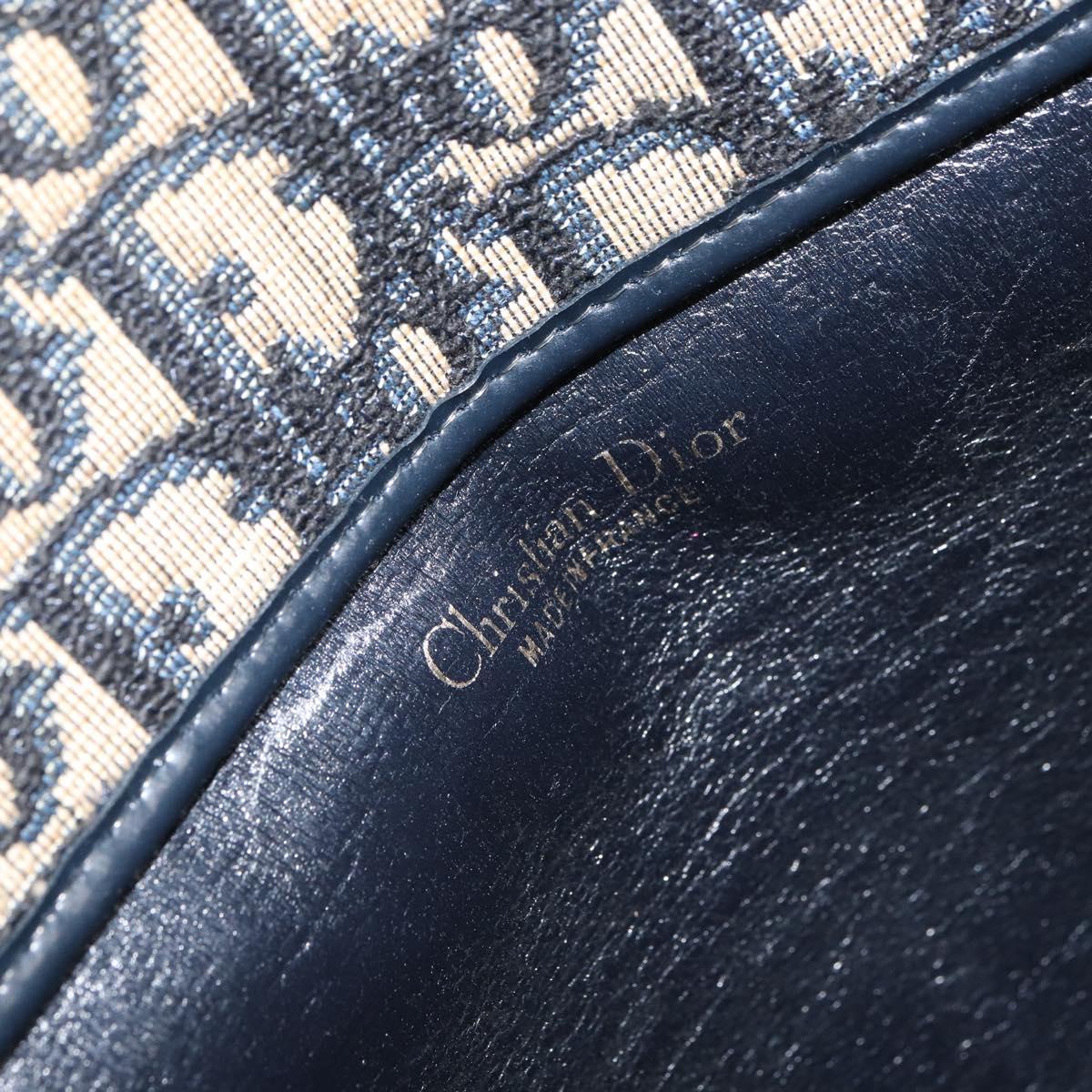 Christian Dior Trotter Canvas Hand Bag Navy Gold Auth 162766