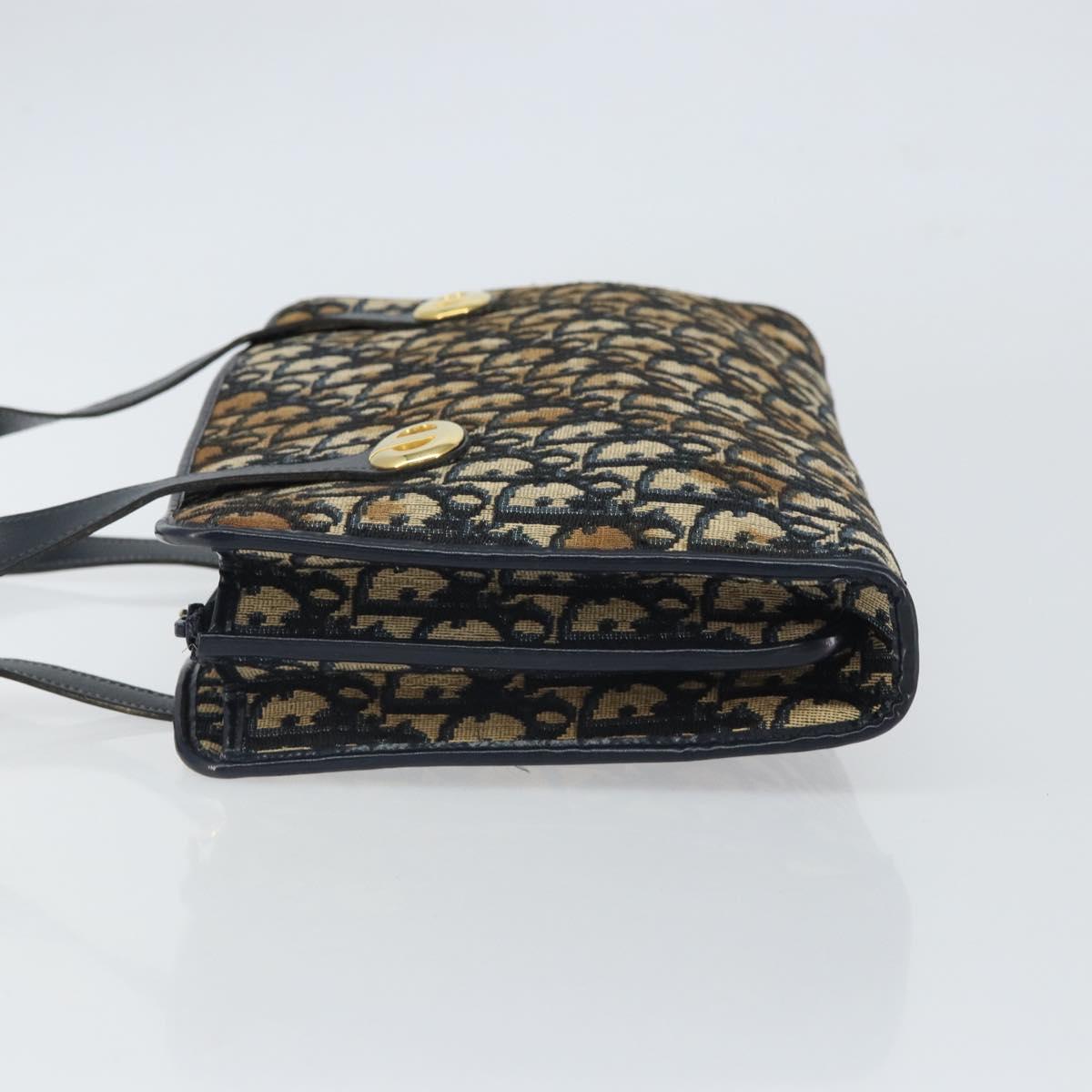 Christian Dior Trotter Canvas Hand Bag Navy Gold Auth 162766