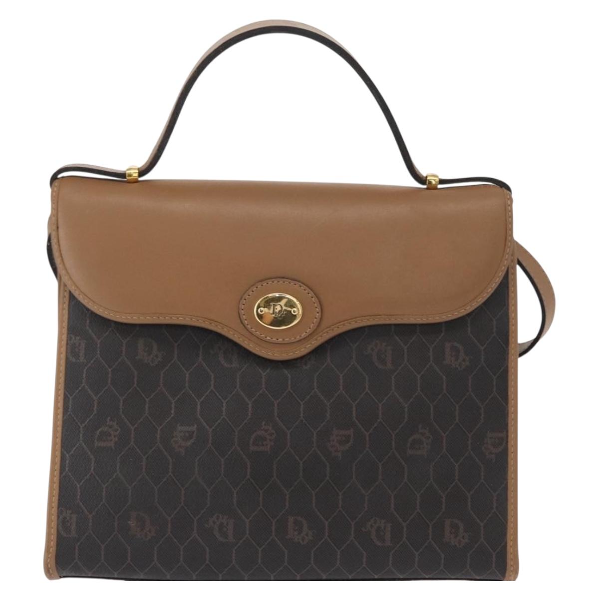 Christian Dior Honeycomb Canvas Hand Bag PVC 2way Black Gold Auth 162767